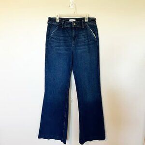 Evereve Dark Wash Denim High Rise Relaxed flare Leg Jean Trouser 29